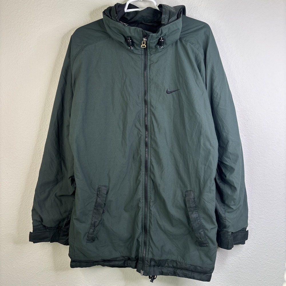 Nike Jacket Y2K Green Bomber Track Jacket Zip Running Thick Winter Insulated L